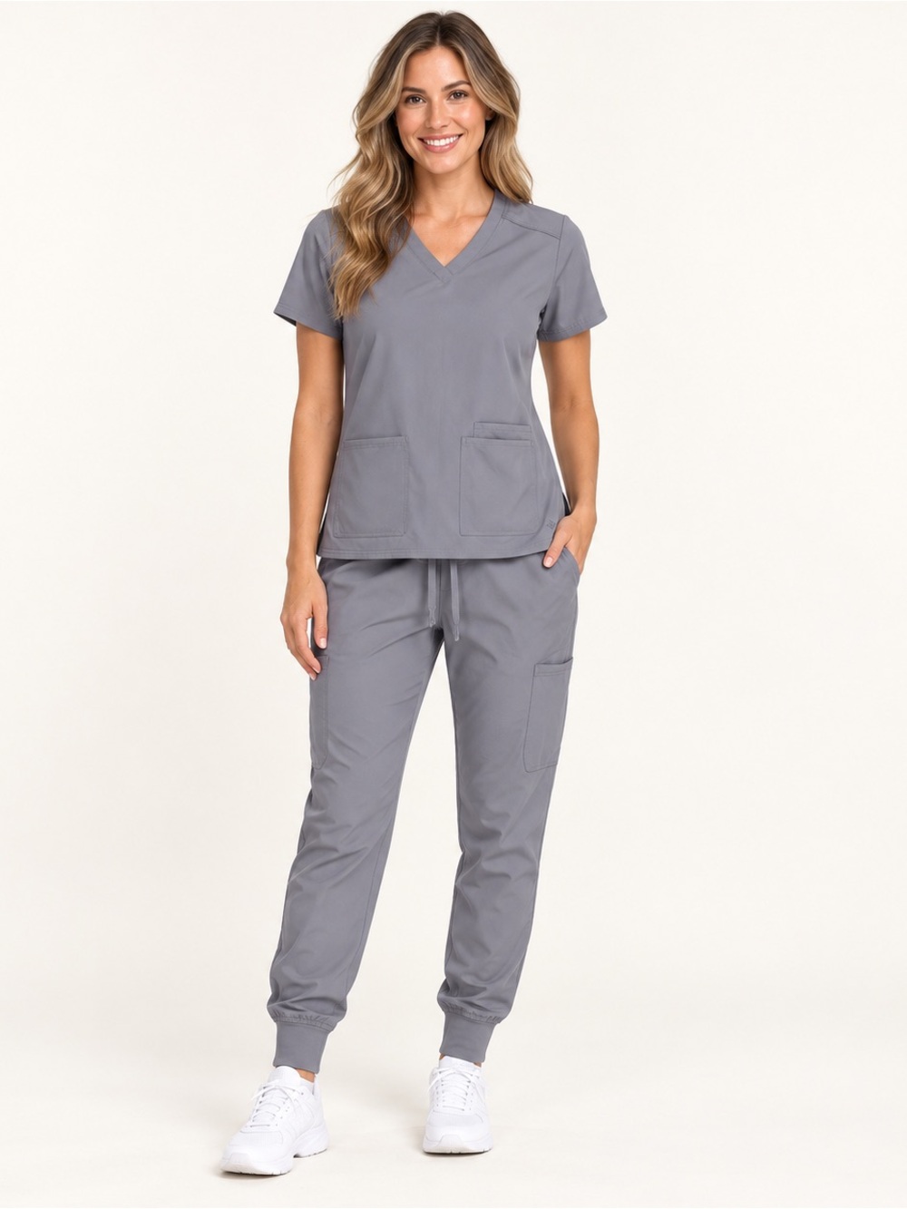 Med Couture Insight Gray Scrub Set S Top MP Petite Jogger Pants